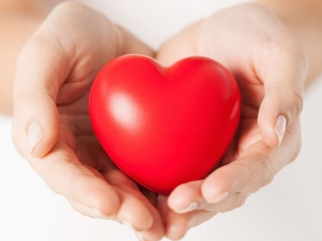 health, medicine and charity concept - close up of female hands with small red heart